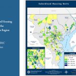 Map of subsidized housing units in the Baltimore region, with areas shaded in colors representing different housing unit ranges. Includes a legend and inset map of Baltimore City for detail. Source: BMC Preservation Database.