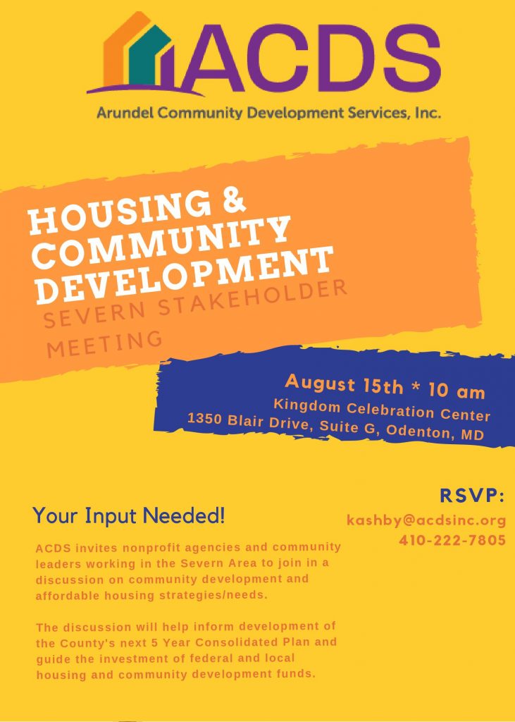 Flier with details about the Severn Stakeholder Housing and Community Development Meeting