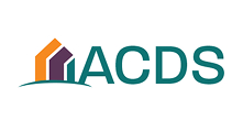 Logo with three stylized house shapes in orange, white, and purple next to the green letters "ACDS" on a white background.